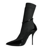 Dolce & Gabbana Black Leather Stilettos Booties Socks Shoes - Zeiniez