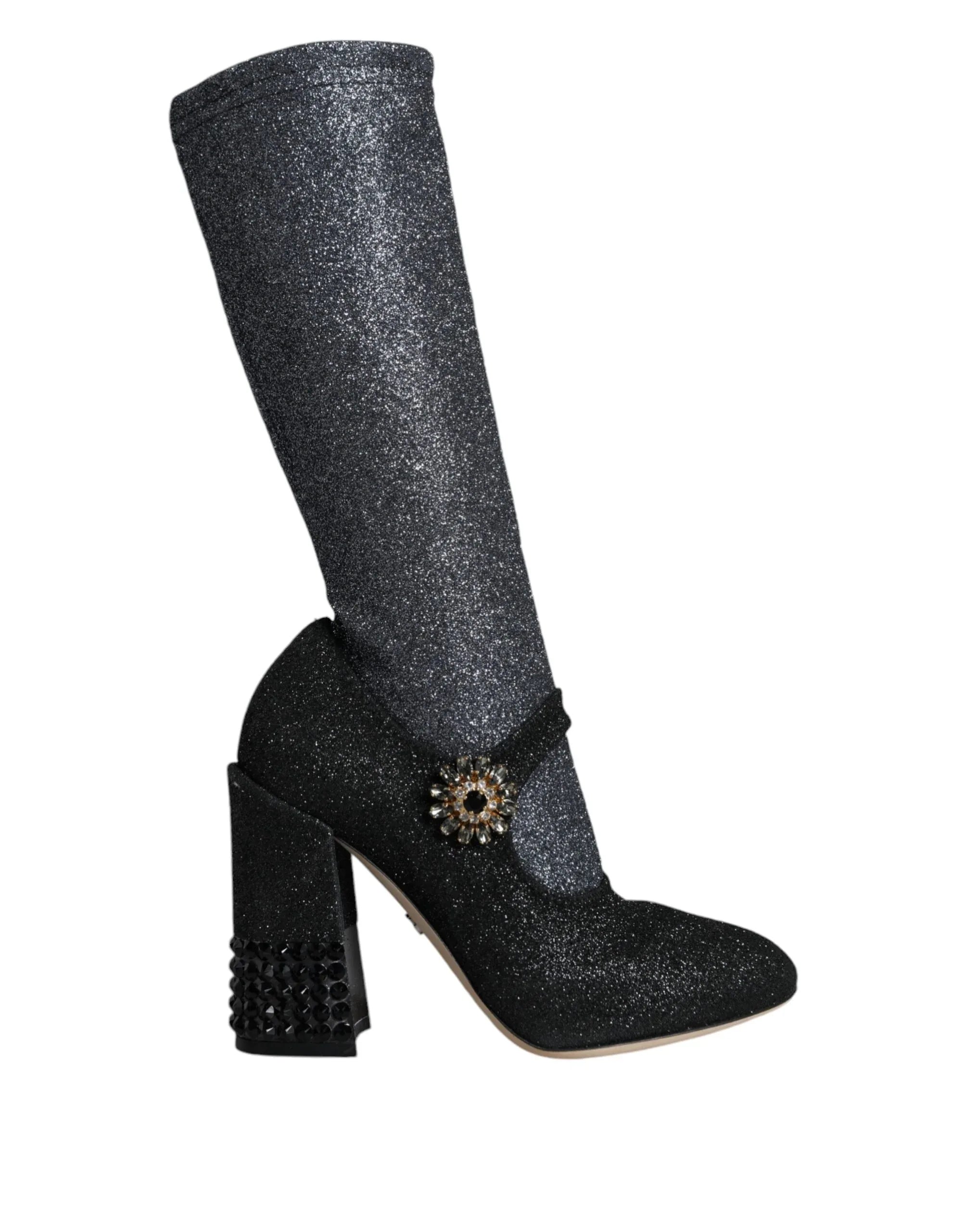 Dolce & Gabbana Black Crystal Mary Janes Booties Shoes - Zeiniez