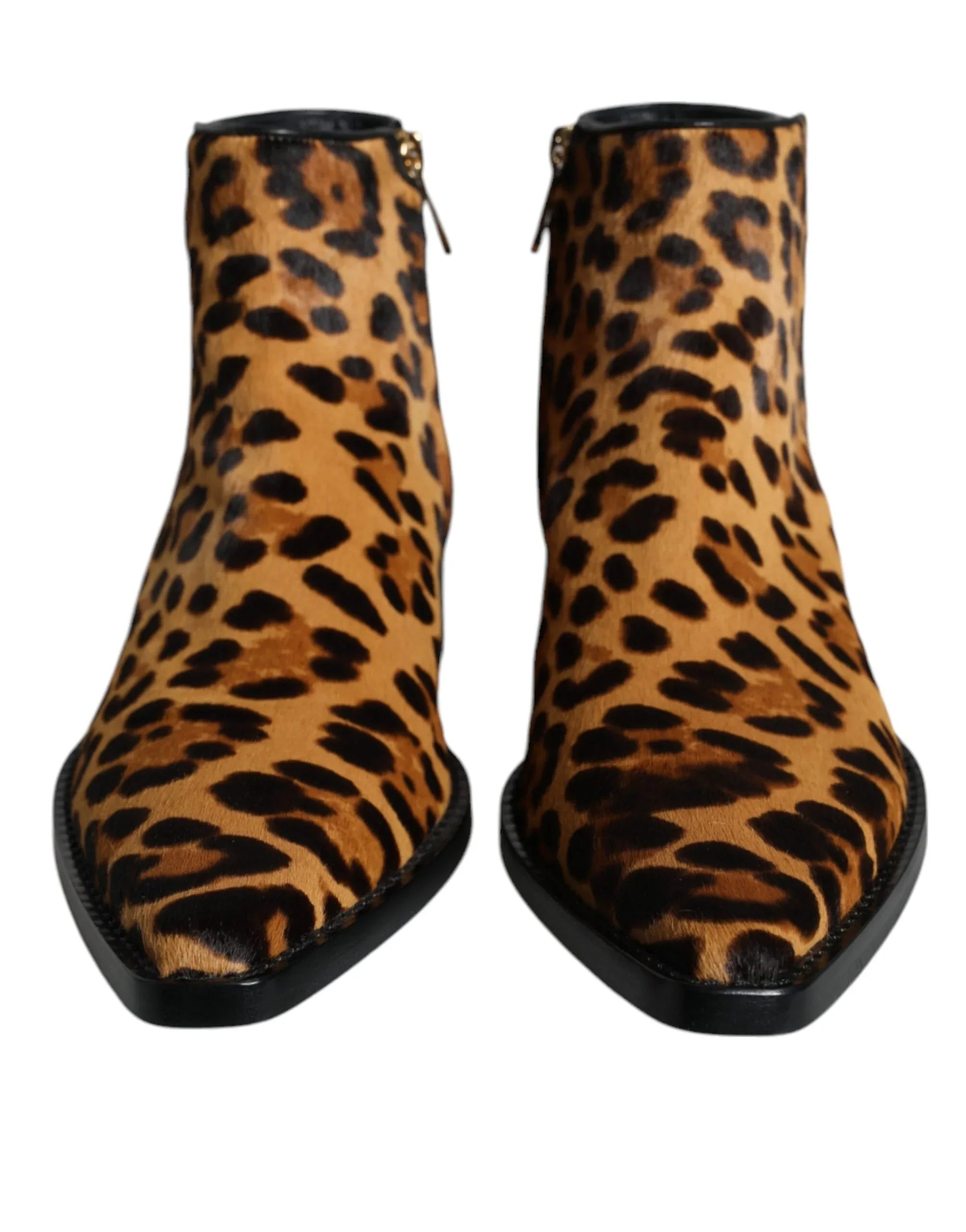 Dolce & Gabbana Brown Leopard Calf Fur Ankle Boots Shoes - Zeiniez
