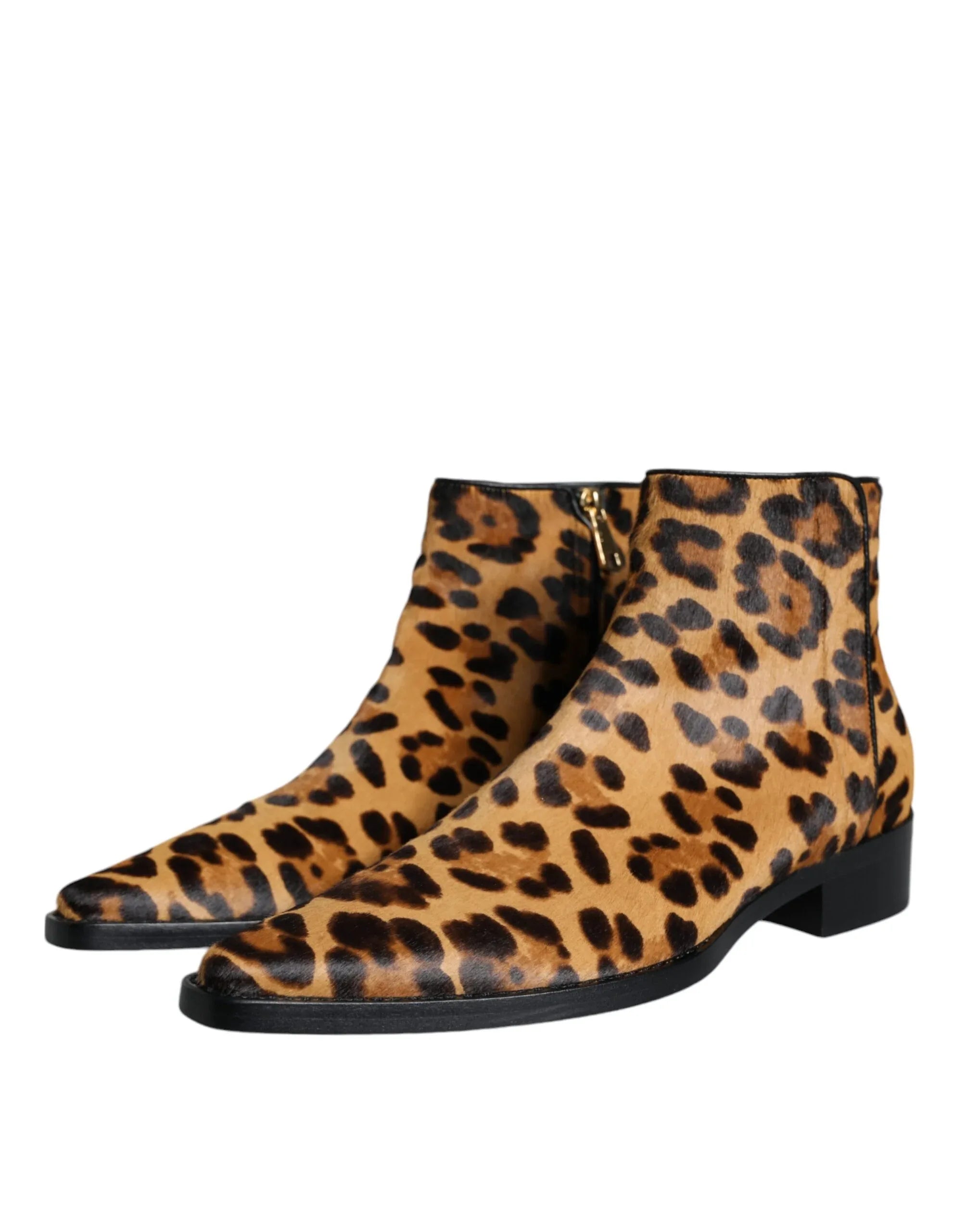 Dolce & Gabbana Brown Leopard Calf Fur Ankle Boots Shoes - Zeiniez