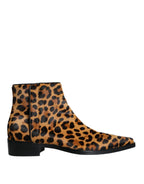 Dolce & Gabbana Brown Leopard Calf Fur Ankle Boots Shoes - Zeiniez