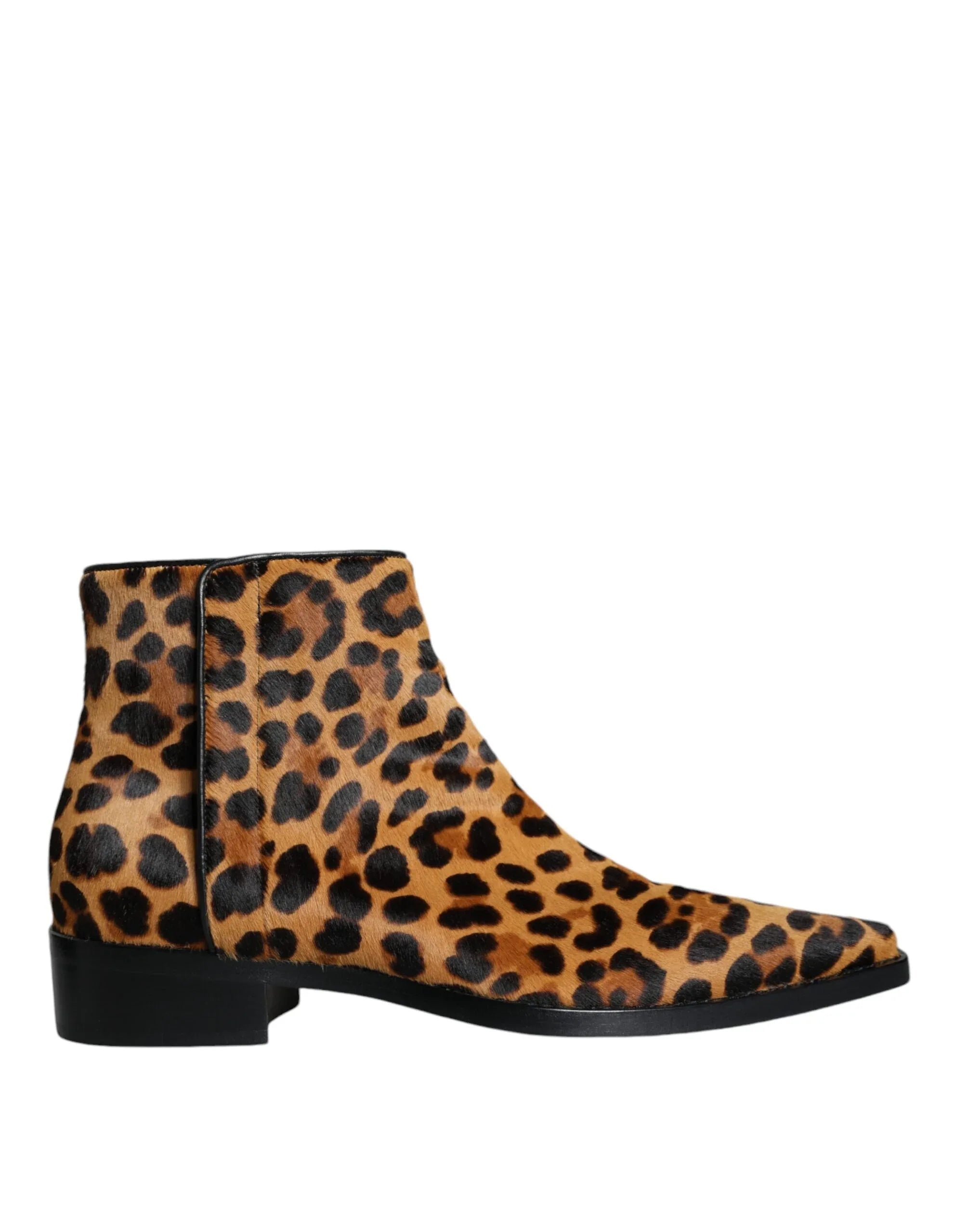 Dolce & Gabbana Brown Leopard Calf Fur Ankle Boots Shoes - Zeiniez