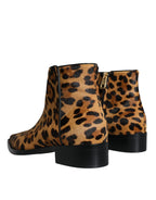 Dolce & Gabbana Brown Leopard Calf Fur Ankle Boots Shoes - Zeiniez