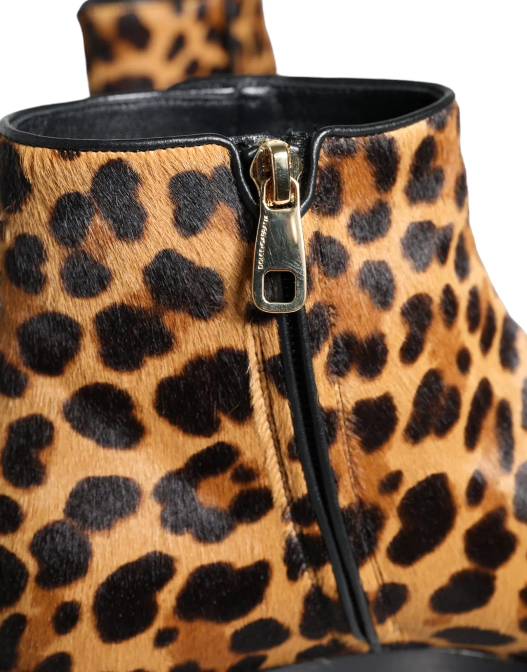 Dolce & Gabbana Brown Leopard Calf Fur Ankle Boots Shoes - Zeiniez