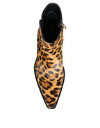 Dolce & Gabbana Brown Leopard Calf Fur Ankle Boots Shoes - Zeiniez
