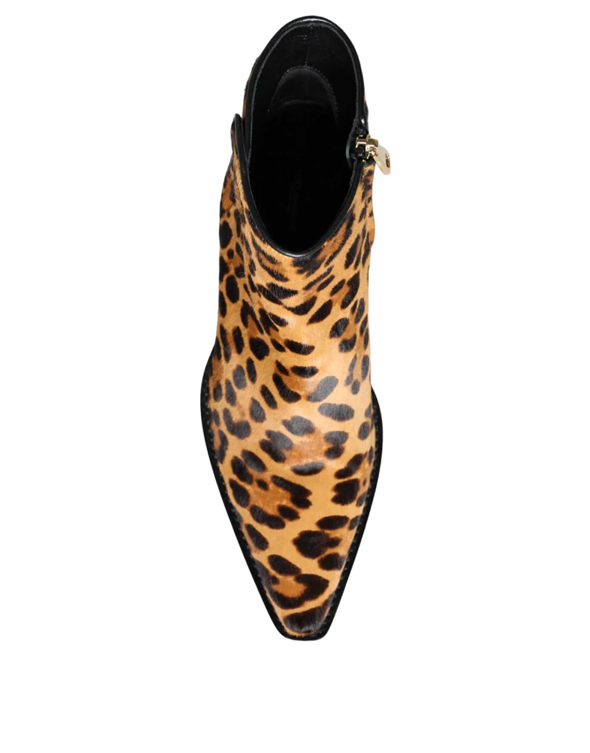 Dolce & Gabbana Brown Leopard Calf Fur Ankle Boots Shoes - Zeiniez