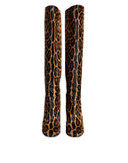 Dolce & Gabbana Beige Black Leopard Knee High Boots Shoes - Zeiniez