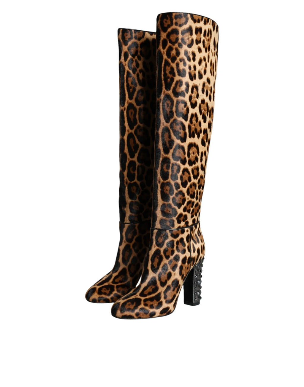 Dolce & Gabbana Beige Black Leopard Knee High Boots Shoes - Zeiniez