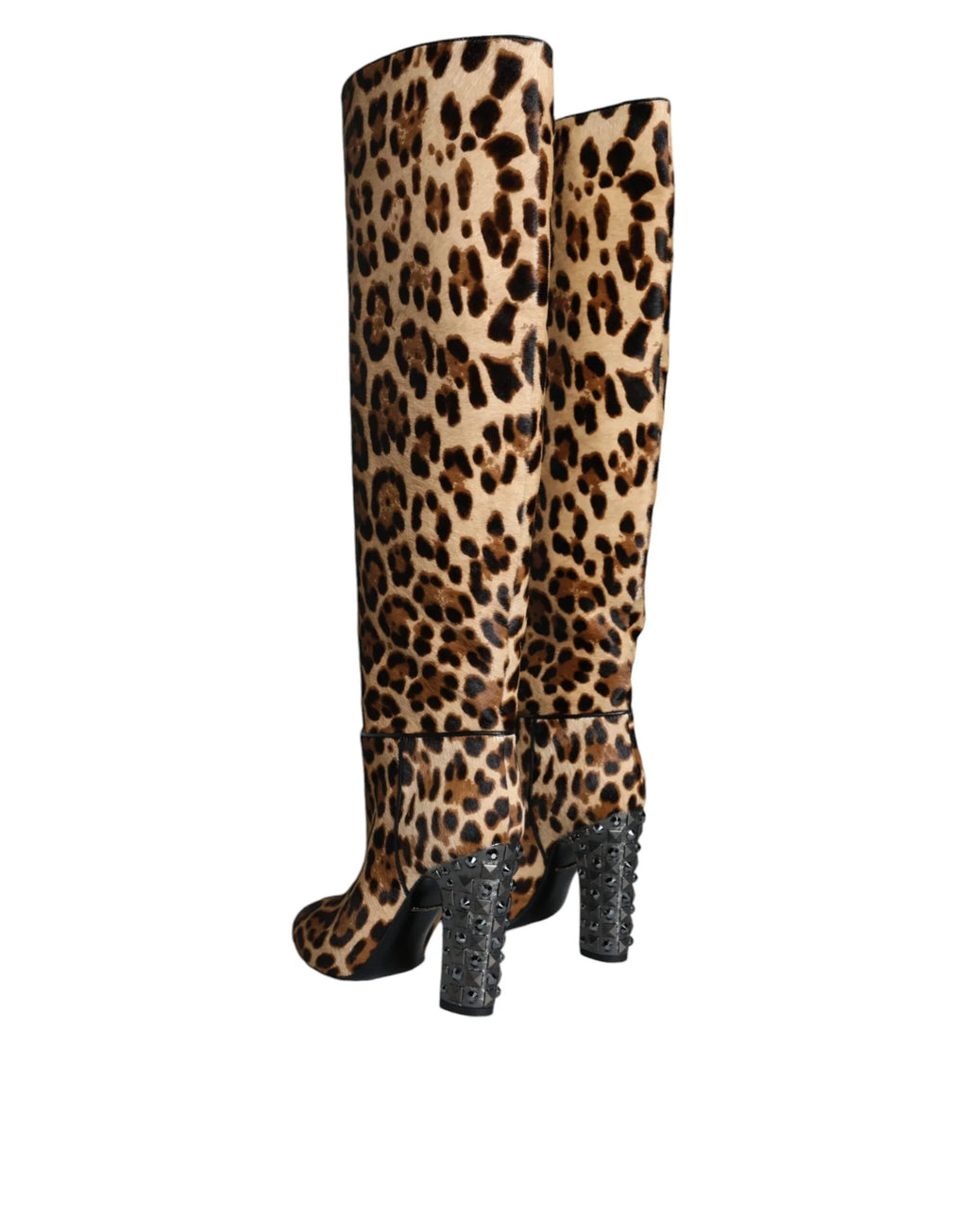 Dolce & Gabbana Beige Black Leopard Knee High Boots Shoes - Zeiniez