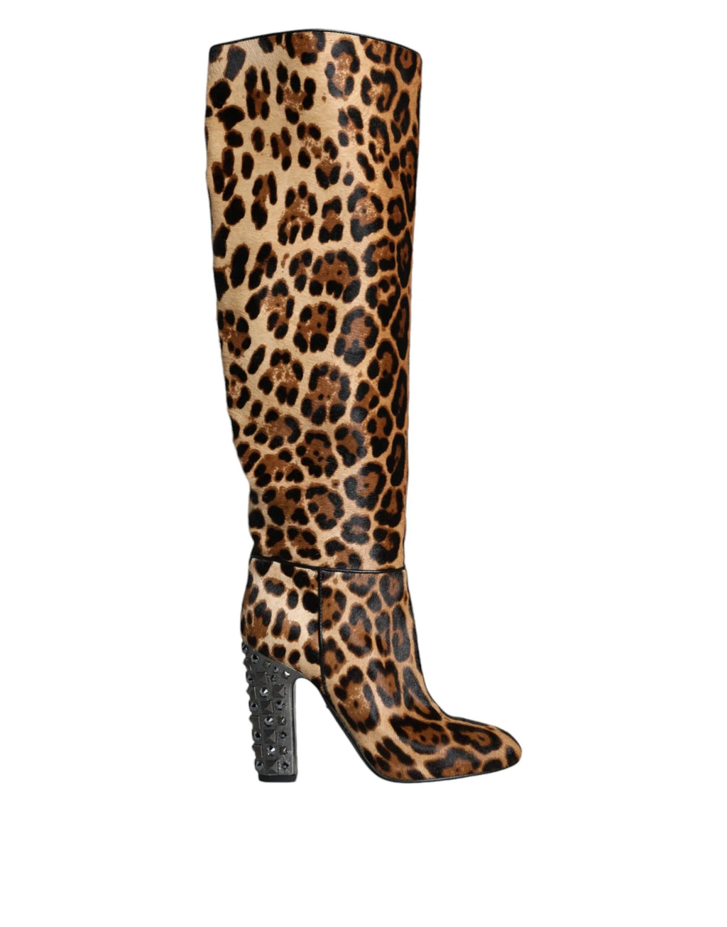 Dolce & Gabbana Beige Black Leopard Knee High Boots Shoes - Zeiniez