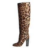 Dolce & Gabbana Beige Black Leopard Knee High Boots Shoes - Zeiniez