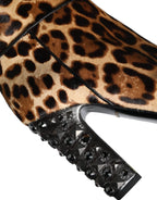 Dolce & Gabbana Beige Black Leopard Knee High Boots Shoes - Zeiniez