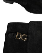 Dolce & Gabbana Black Suede Leather Knee High Boots Shoes