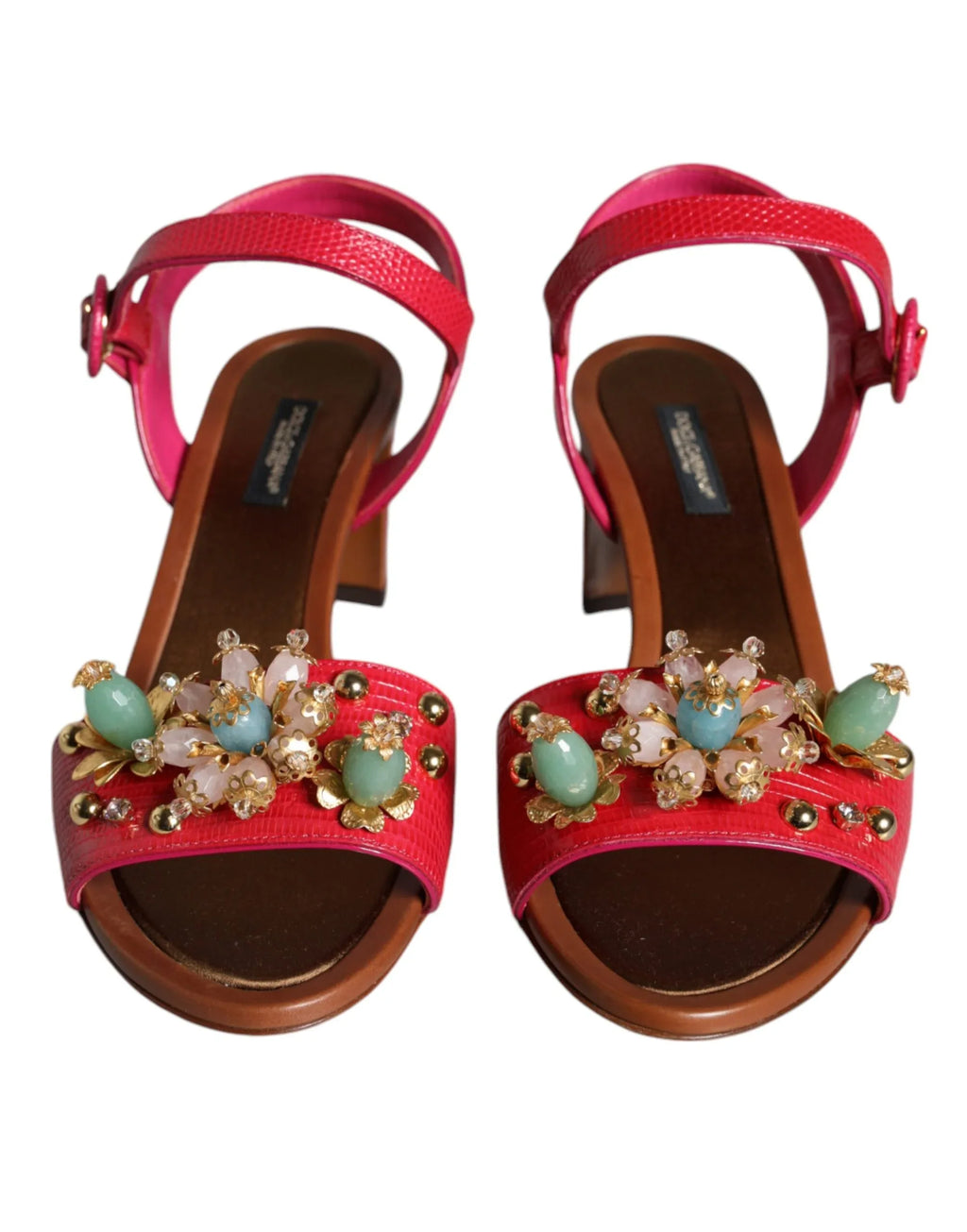 Dolce & Gabbana Fuchsia Leather Embellished Keira Sandals Shoes - Zeiniez