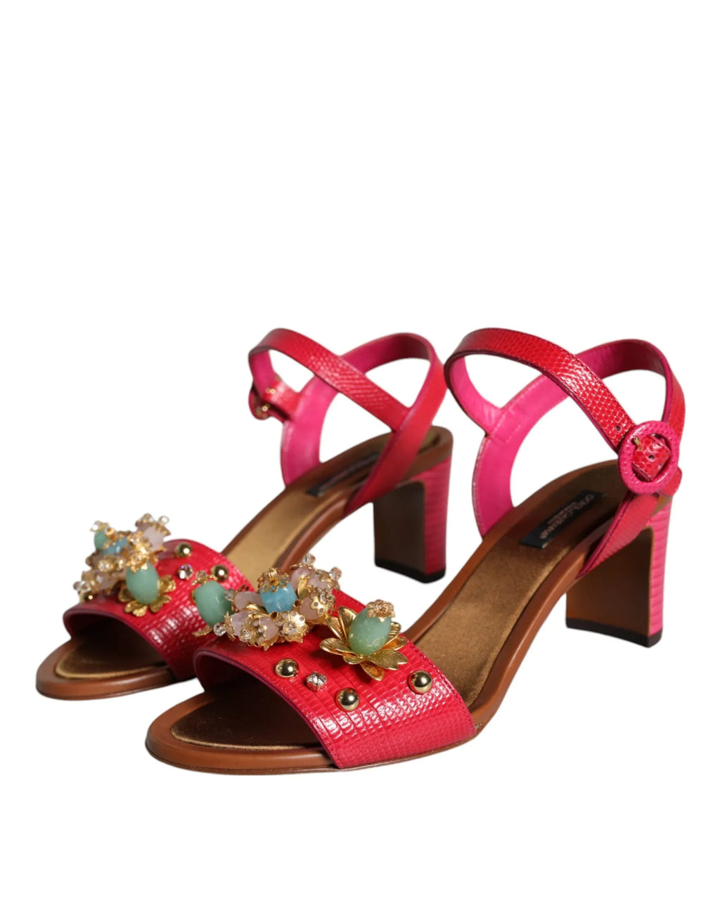 Dolce & Gabbana Fuchsia Leather Embellished Keira Sandals Shoes - Zeiniez