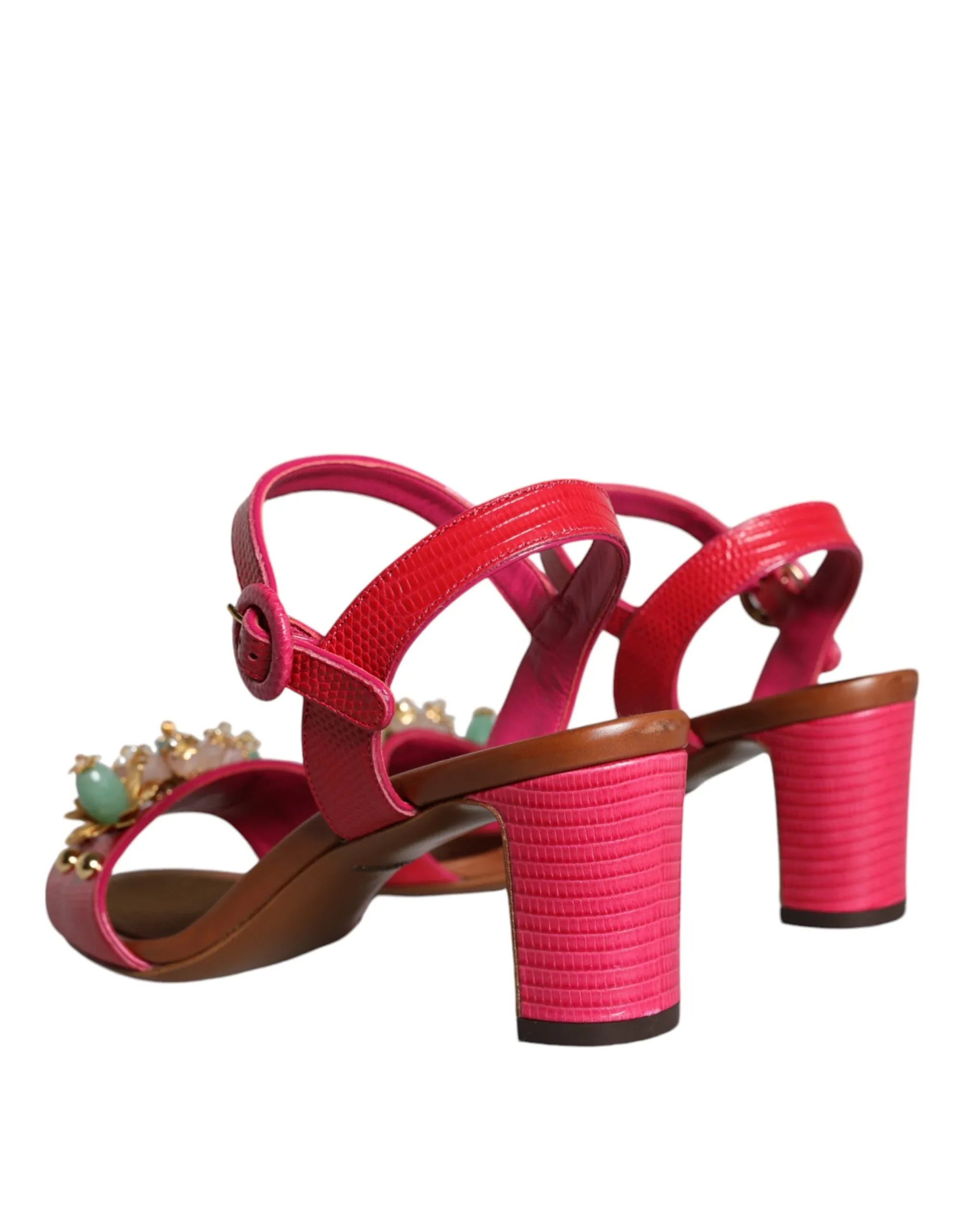 Dolce & Gabbana Fuchsia Leather Embellished Keira Sandals Shoes - Zeiniez