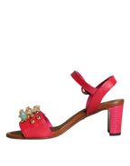 Dolce & Gabbana Fuchsia Leather Embellished Keira Sandals Shoes - Zeiniez