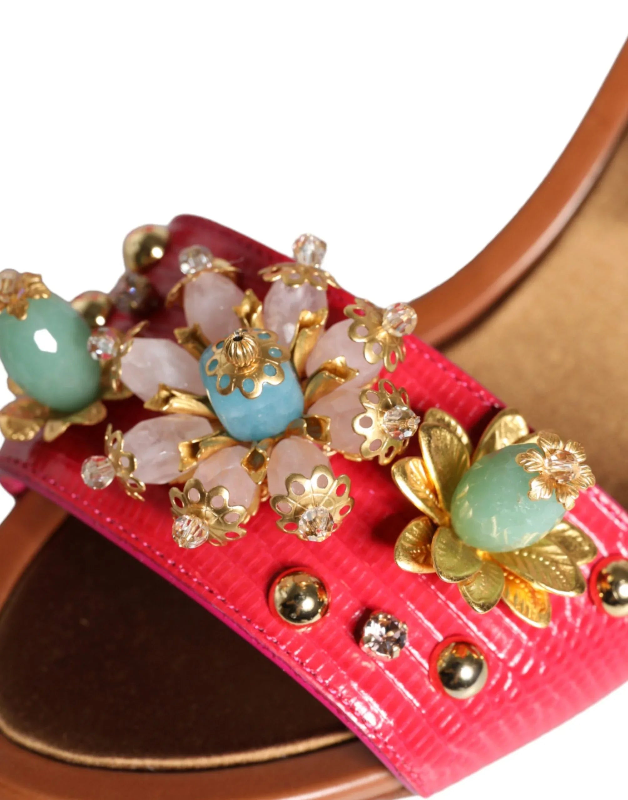 Dolce & Gabbana Fuchsia Leather Embellished Keira Sandals Shoes - Zeiniez