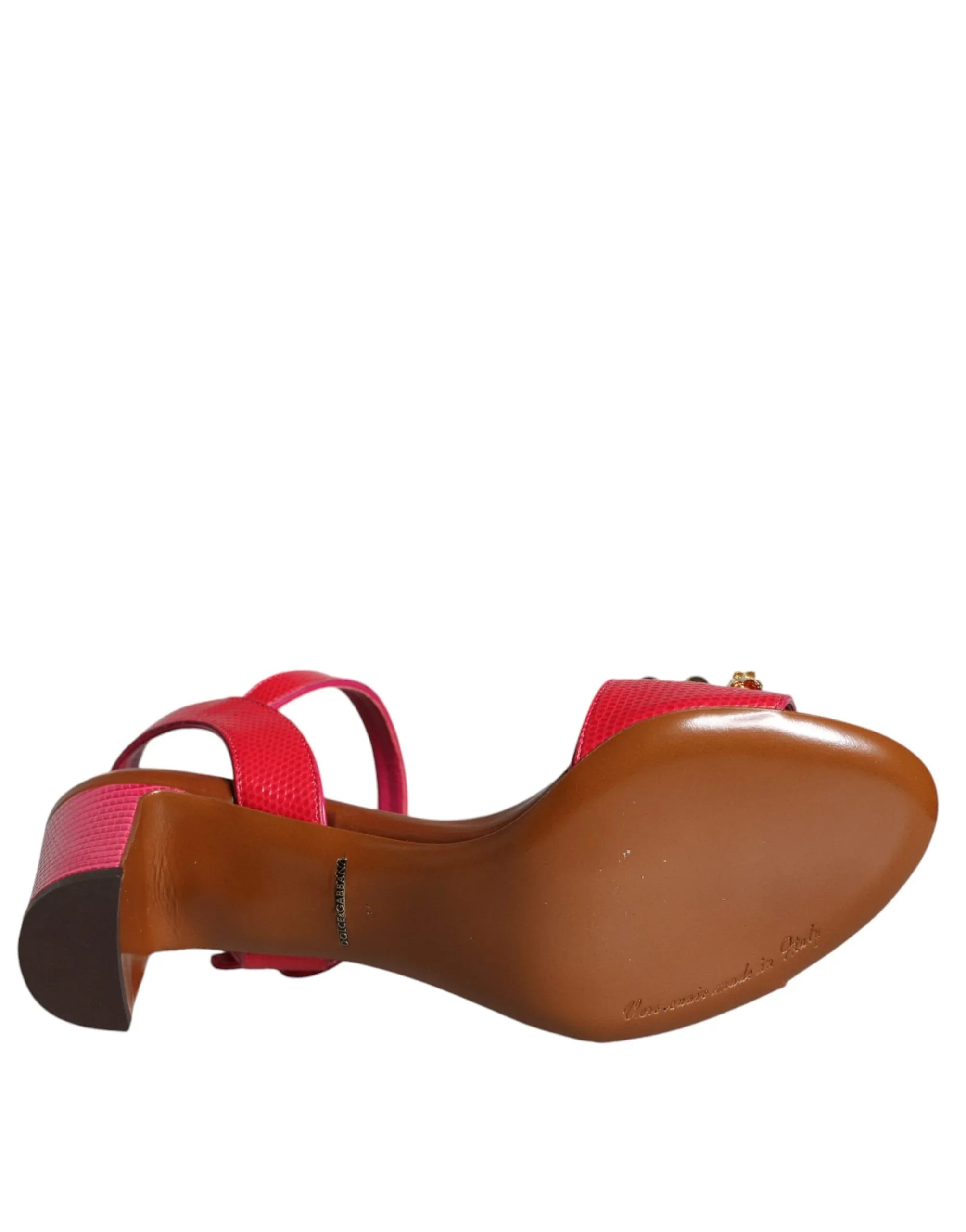 Dolce & Gabbana Fuchsia Leather Embellished Keira Sandals Shoes - Zeiniez