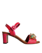 Dolce & Gabbana Fuchsia Leather Embellished Keira Sandals Shoes - Zeiniez