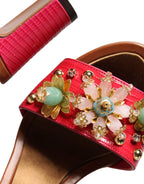 Dolce & Gabbana Fuchsia Leather Embellished Keira Sandals Shoes - Zeiniez