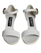 Dolce & Gabbana White Leather Heels Keira Sandals Shoes - Zeiniez