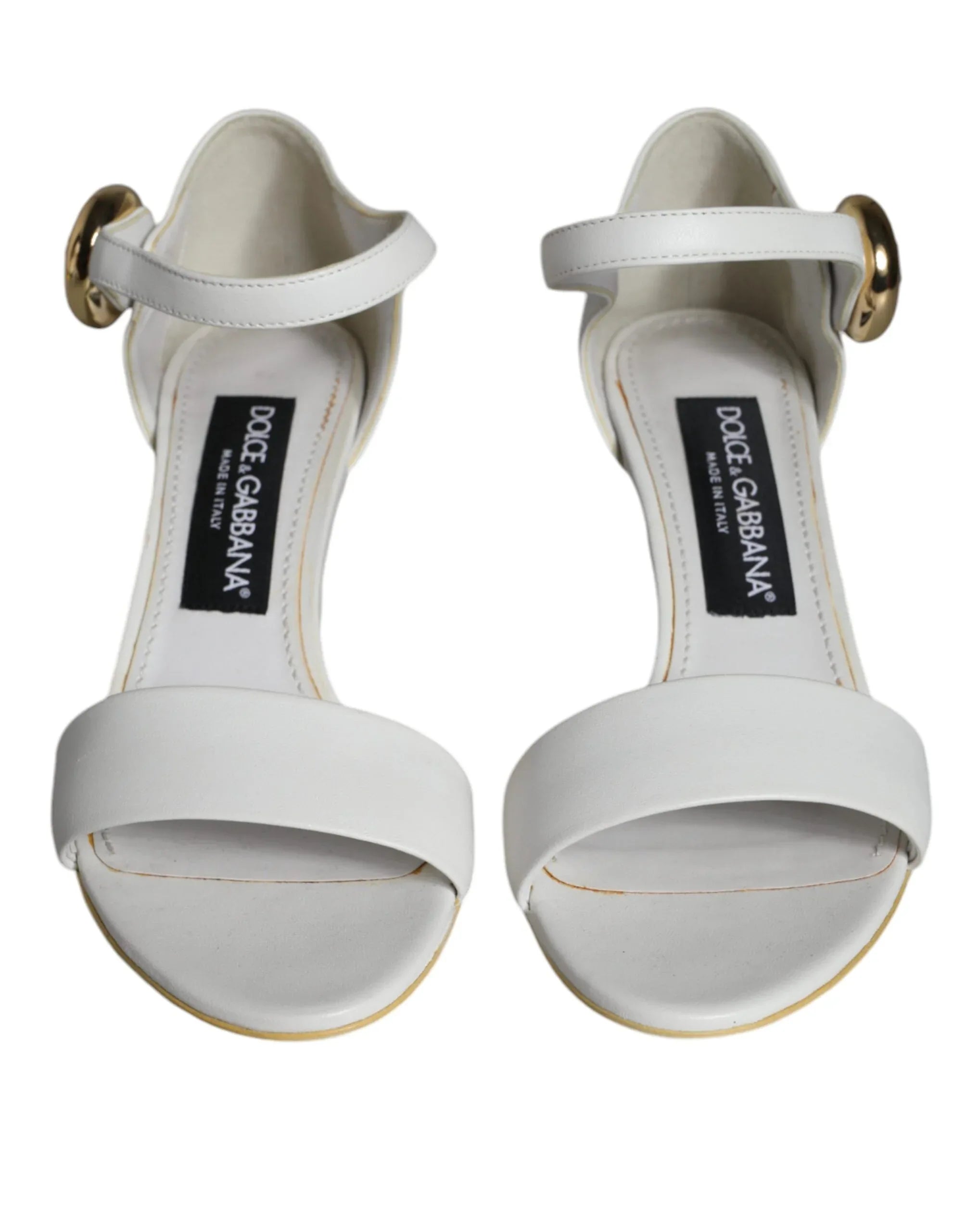 Dolce & Gabbana White Leather Heels Keira Sandals Shoes - Zeiniez