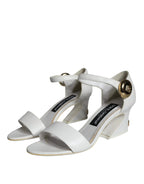Dolce & Gabbana White Leather Heels Keira Sandals Shoes - Zeiniez