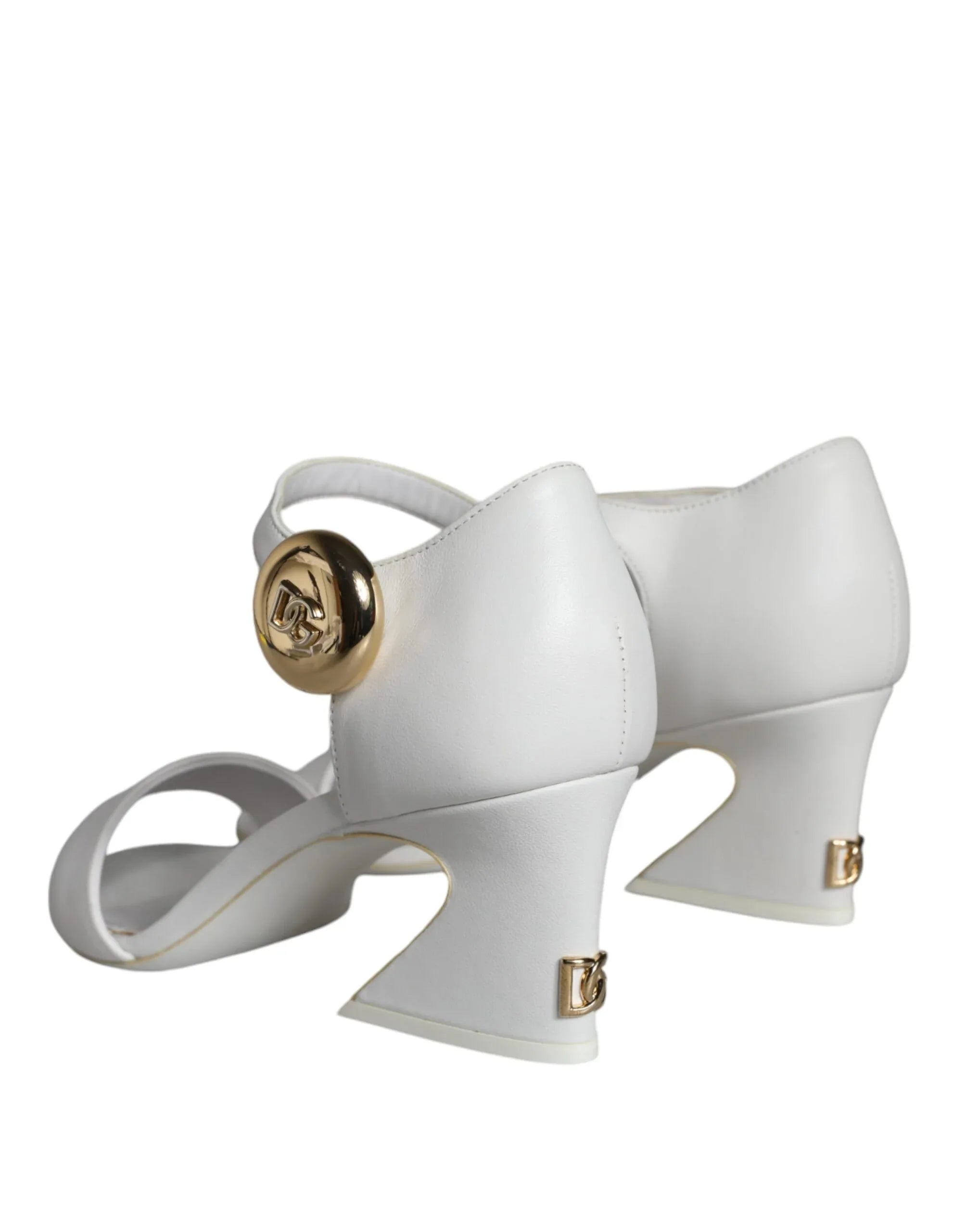 Dolce & Gabbana White Leather Heels Keira Sandals Shoes - Zeiniez