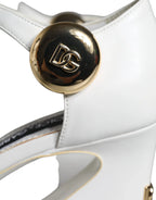 Dolce & Gabbana White Leather Heels Keira Sandals Shoes - Zeiniez