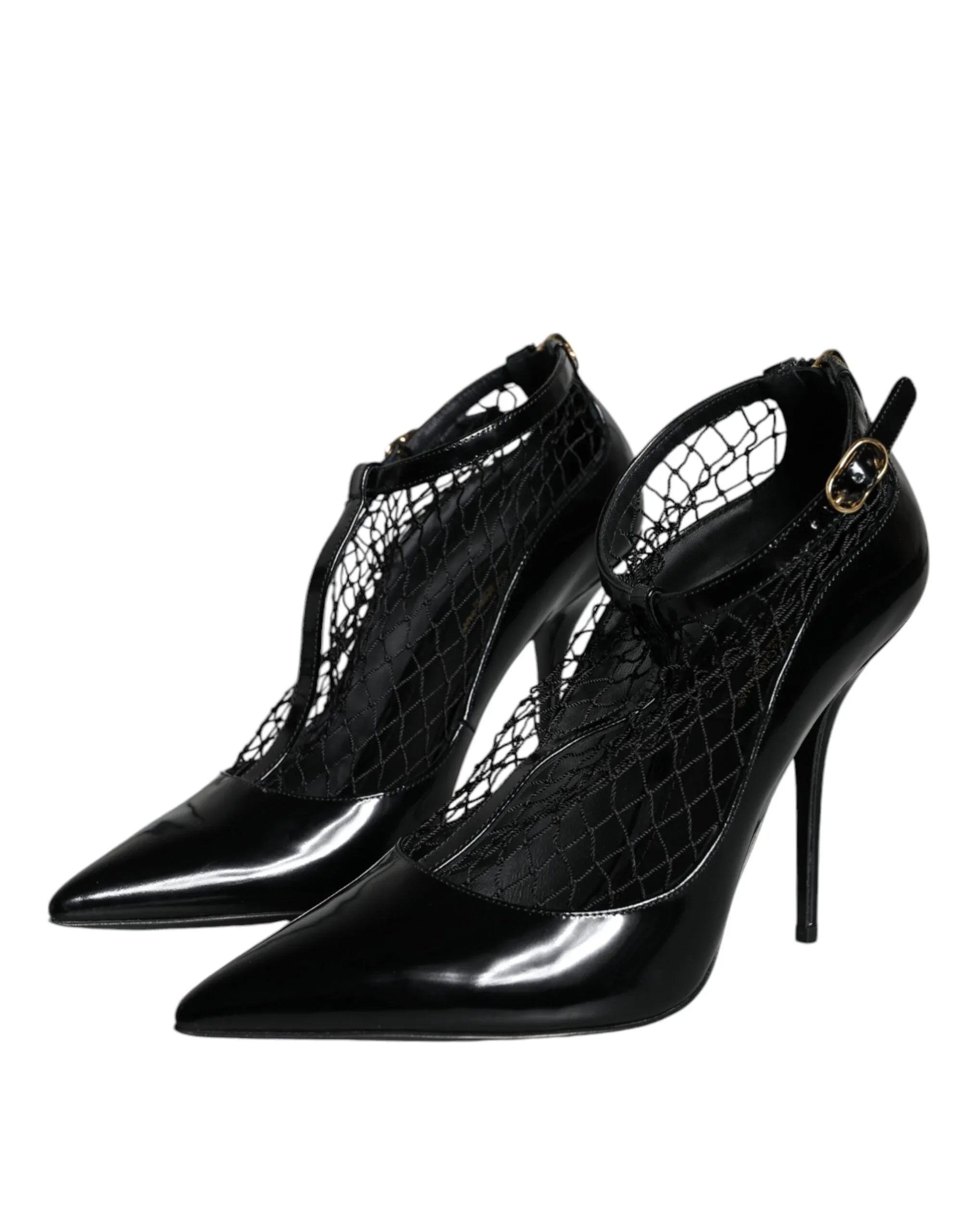 Dolce & Gabbana Black Mesh Patent Leather Heels Pumps Shoes - Zeiniez