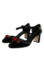 Dolce & Gabbana Black Velvet Roses Ankle Strap Pumps Shoes - Zeiniez