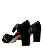 Dolce & Gabbana Black Velvet Roses Ankle Strap Pumps Shoes - Zeiniez