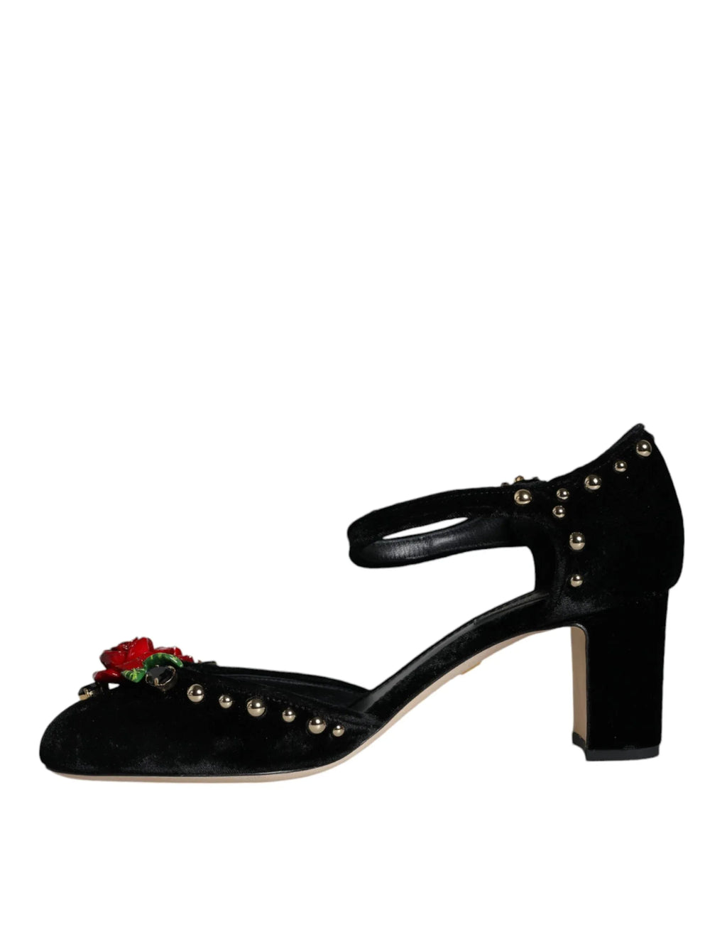 Dolce & Gabbana Black Velvet Roses Ankle Strap Pumps Shoes - Zeiniez