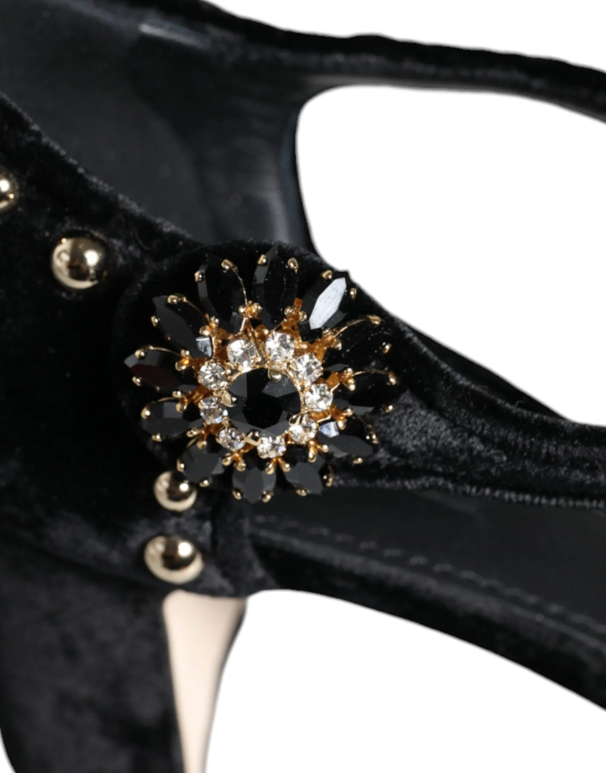 Dolce & Gabbana Black Velvet Roses Ankle Strap Pumps Shoes - Zeiniez