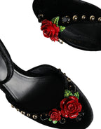 Dolce & Gabbana Black Velvet Roses Ankle Strap Pumps Shoes - Zeiniez