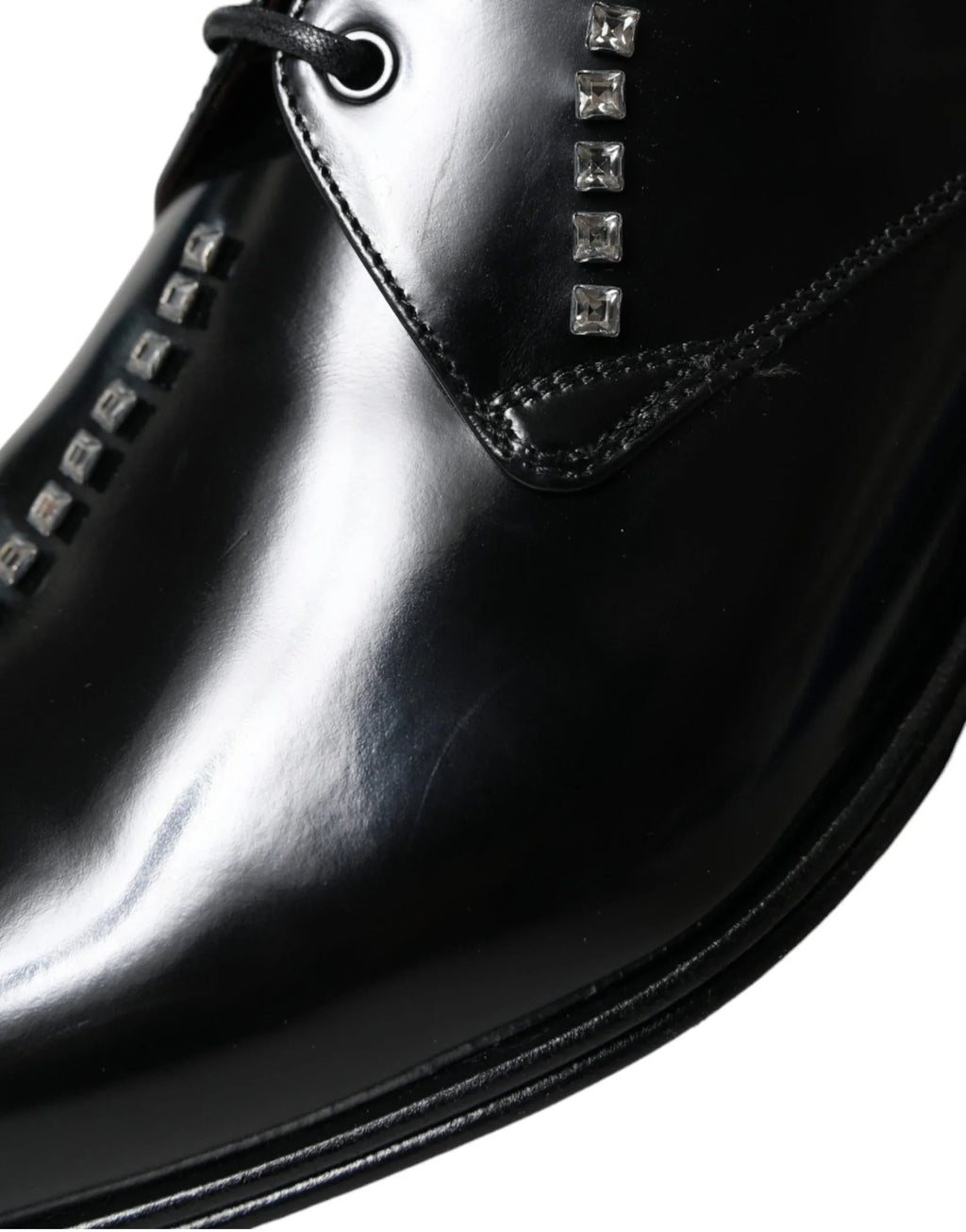 Dolce & Gabbana Black Leather Crystal Dress Formal Shoes - Zeiniez