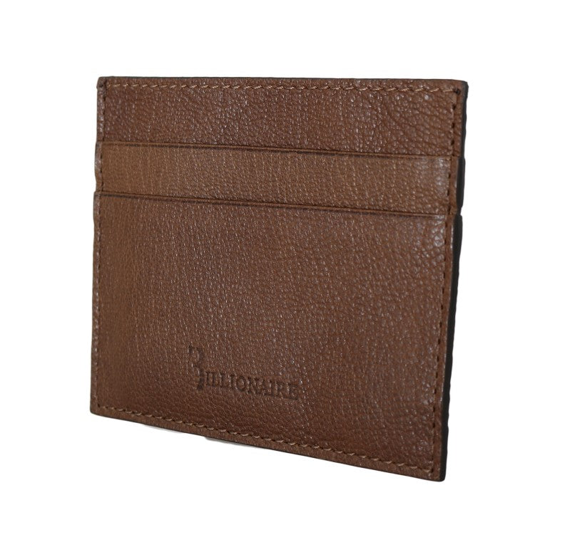 Billionaire Italian Couture Brown Leather Cardholder Wallet - Zeiniez