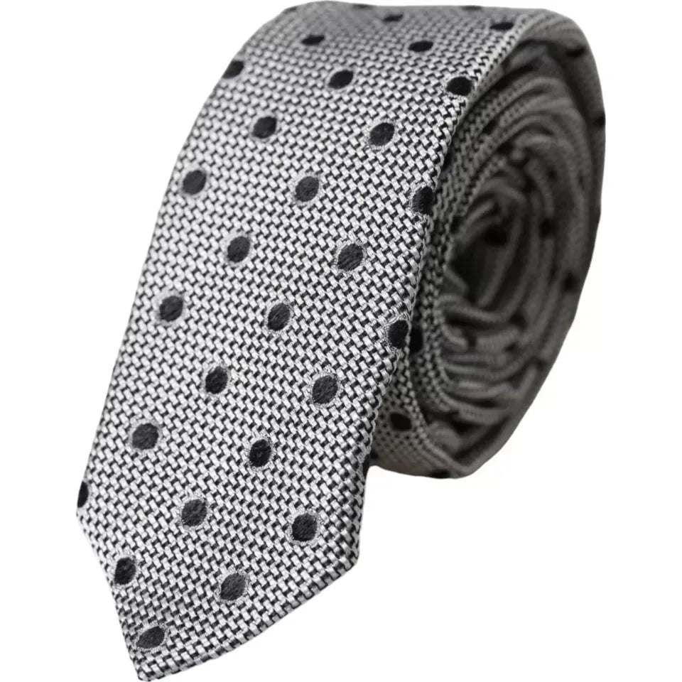 Dolce & Gabbana Black White Dot Fantasy Silk Adjustable Men Tie - Zeiniez