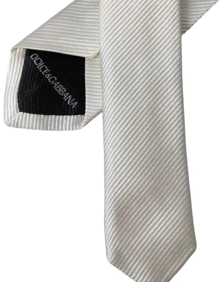 Dolce & Gabbana White Solid 100% Silk Adjustable Tie - Zeiniez