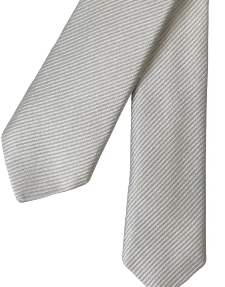 Dolce & Gabbana White Solid 100% Silk Adjustable Tie - Zeiniez
