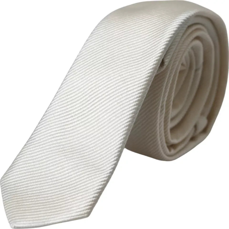 Dolce & Gabbana White Solid 100% Silk Adjustable Tie - Zeiniez