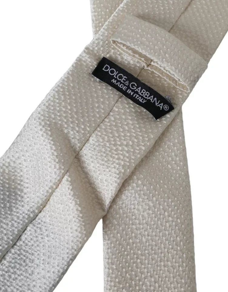 Dolce & Gabbana Off White 100% Silk Adjustable Necktie Men Tie - Zeiniez