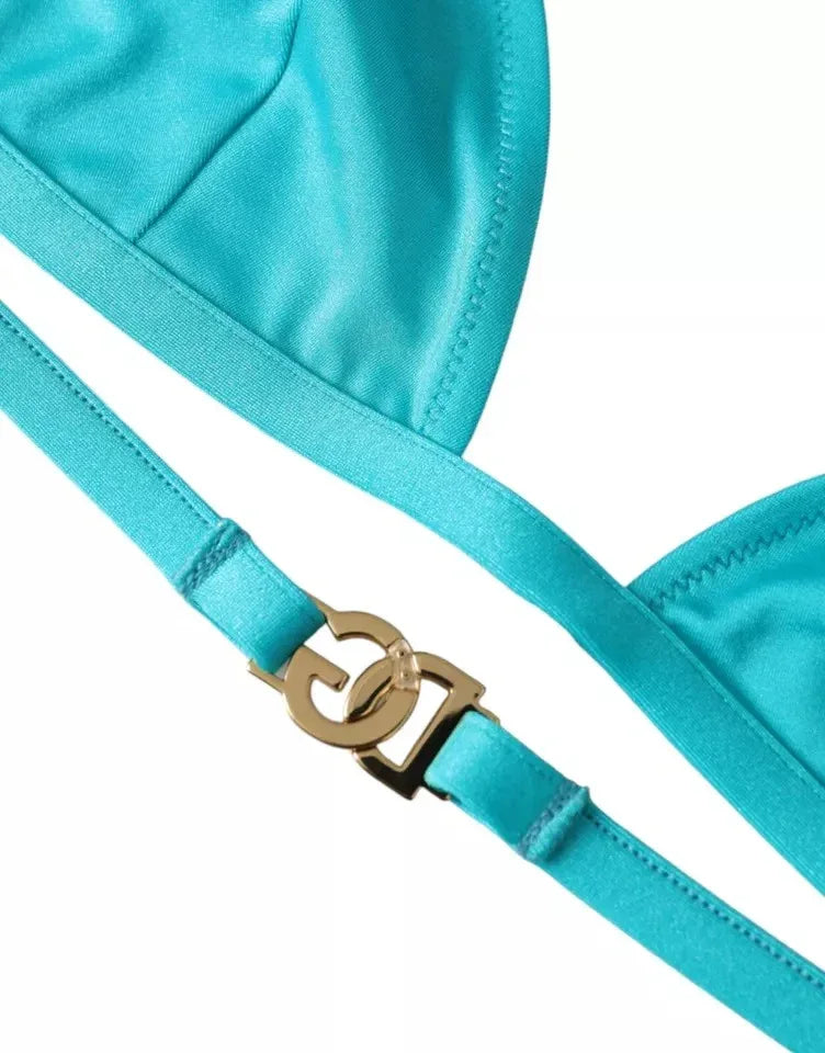 Dolce & Gabbana Blue Green Halter DG Logo Swimwear Beachwear Bikini Top - Zeiniez