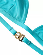 Dolce & Gabbana Blue Green Halter DG Logo Swimwear Beachwear Bikini Top - Zeiniez