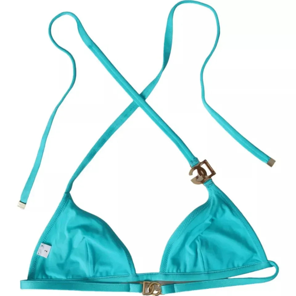 Dolce & Gabbana Blue Green Halter DG Logo Swimwear Beachwear Bikini Top - Zeiniez
