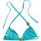 Dolce & Gabbana Blue Green Halter DG Logo Swimwear Beachwear Bikini Top - Zeiniez