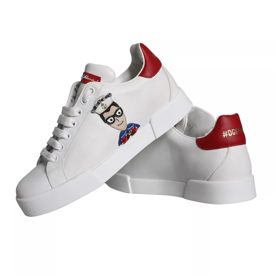 Dolce & Gabbana White Patch Calfskin Nappa Portofino Sneakers Shoes - Zeiniez