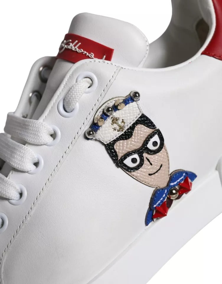 Dolce & Gabbana White Patch Calfskin Nappa Portofino Sneakers Shoes - Zeiniez