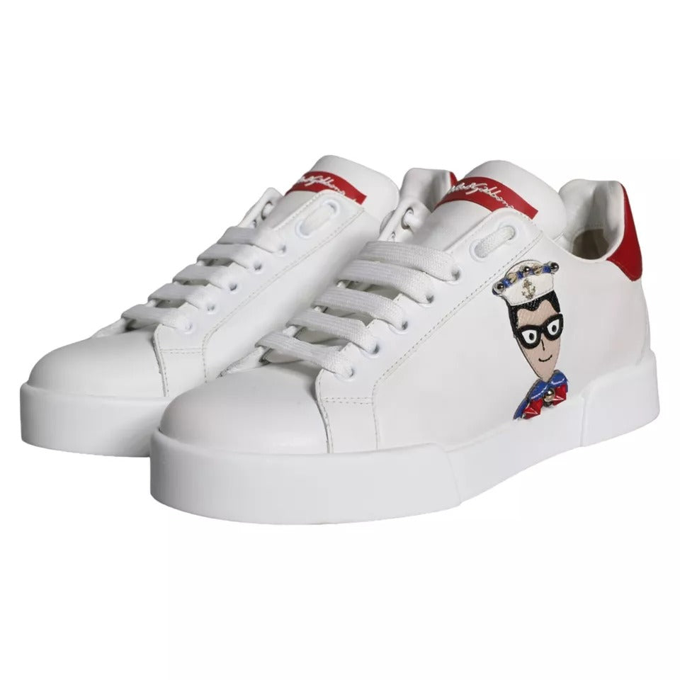 Dolce & Gabbana White Patch Calfskin Nappa Portofino Sneakers Shoes - Zeiniez